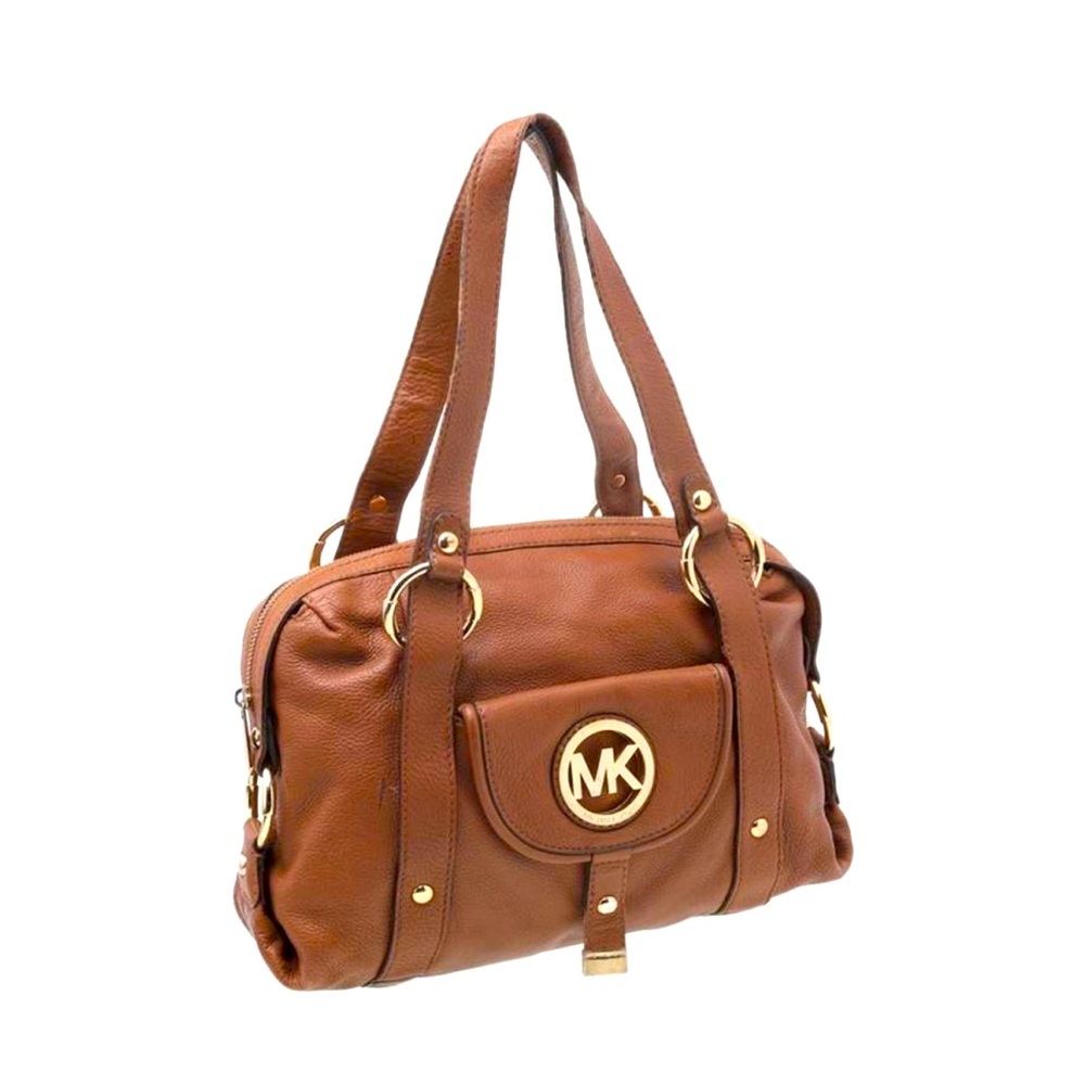 MICHAEL KORS FULTON BROWN PEBBLED LEATHER SHOULDER BAG